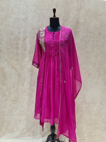 Mul Chanderi Pink Suit
