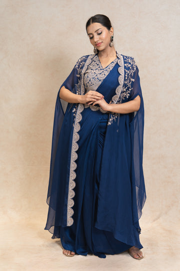Navy Blue Saree with Sheer Elegance