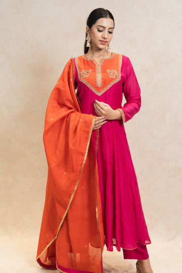 Bright Fuchsia and Orange Ethnic Outfit