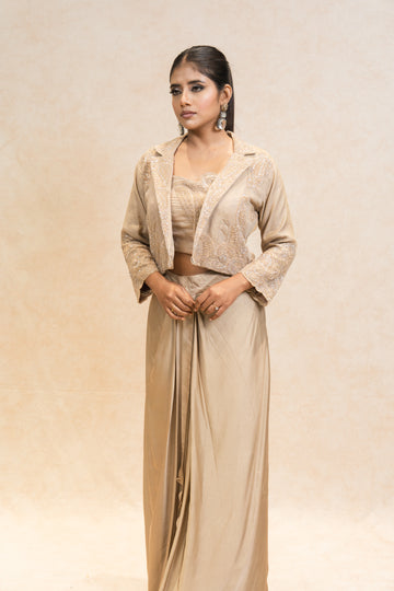Three piece embellished with embroidery indowestern