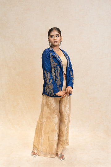 Royal blue and golden Embroidered three piece Indowestern