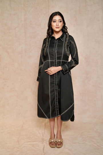 front-view-elegant-black-dress-contrasting-stitch-embellished-sleeves