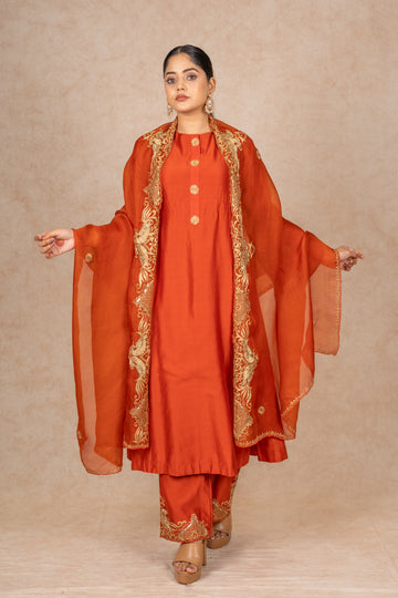 RUST ORANGE SUIT WITH PANTS & DUPATTA
