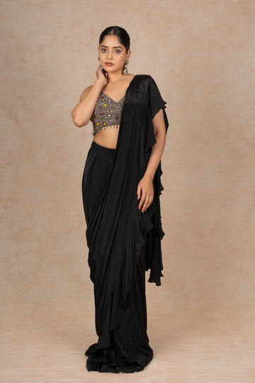 BLACK DRAPE SAREE WITH BEJEWELED BLOUSE