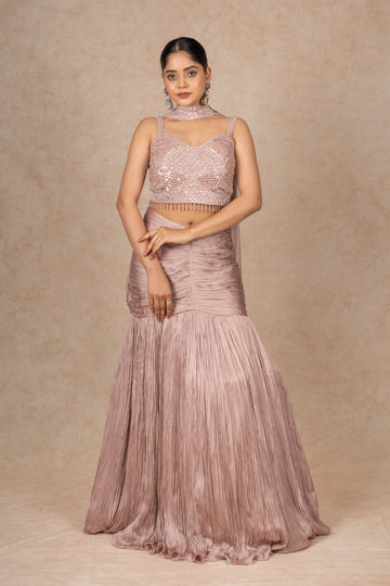 ROSE PINK CORSET DRAPE LEHENGA