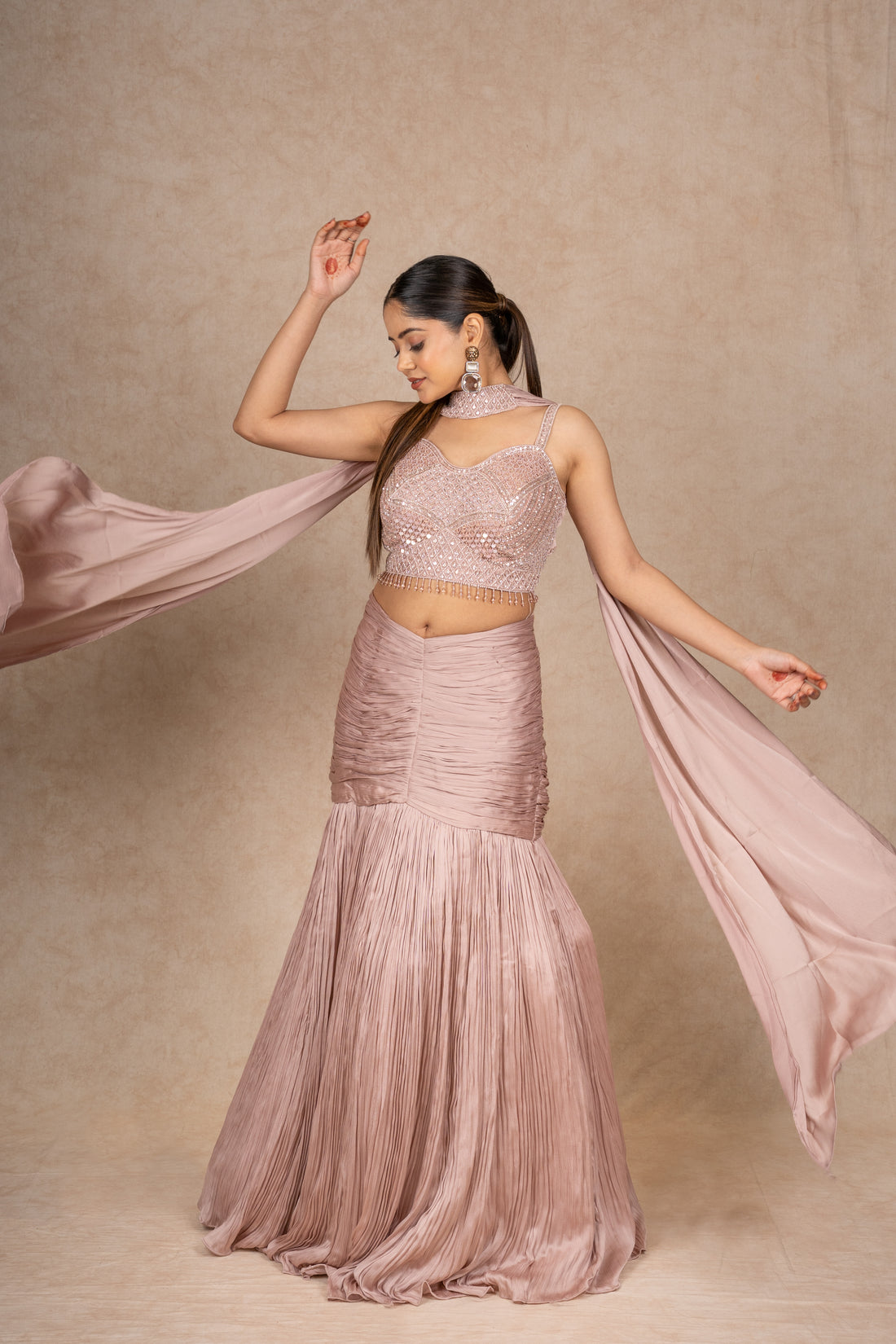 ROSE PINK CORSET DRAPE LEHENGA