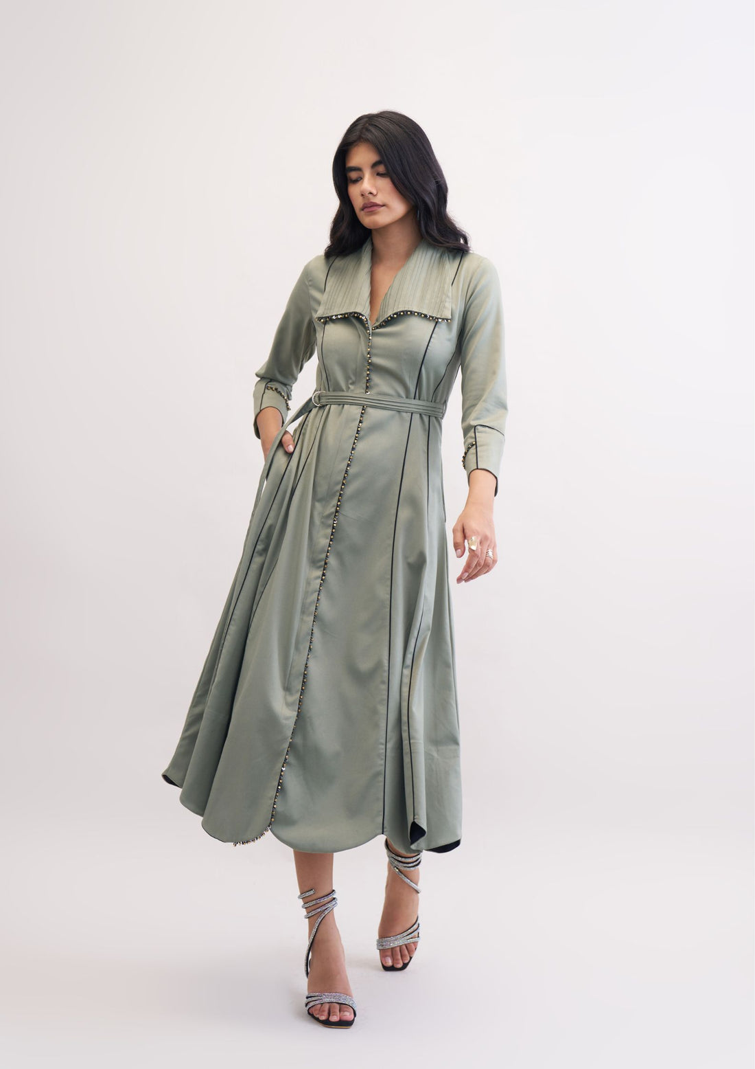 GLIMMER TRENCH OLIVE DRESS