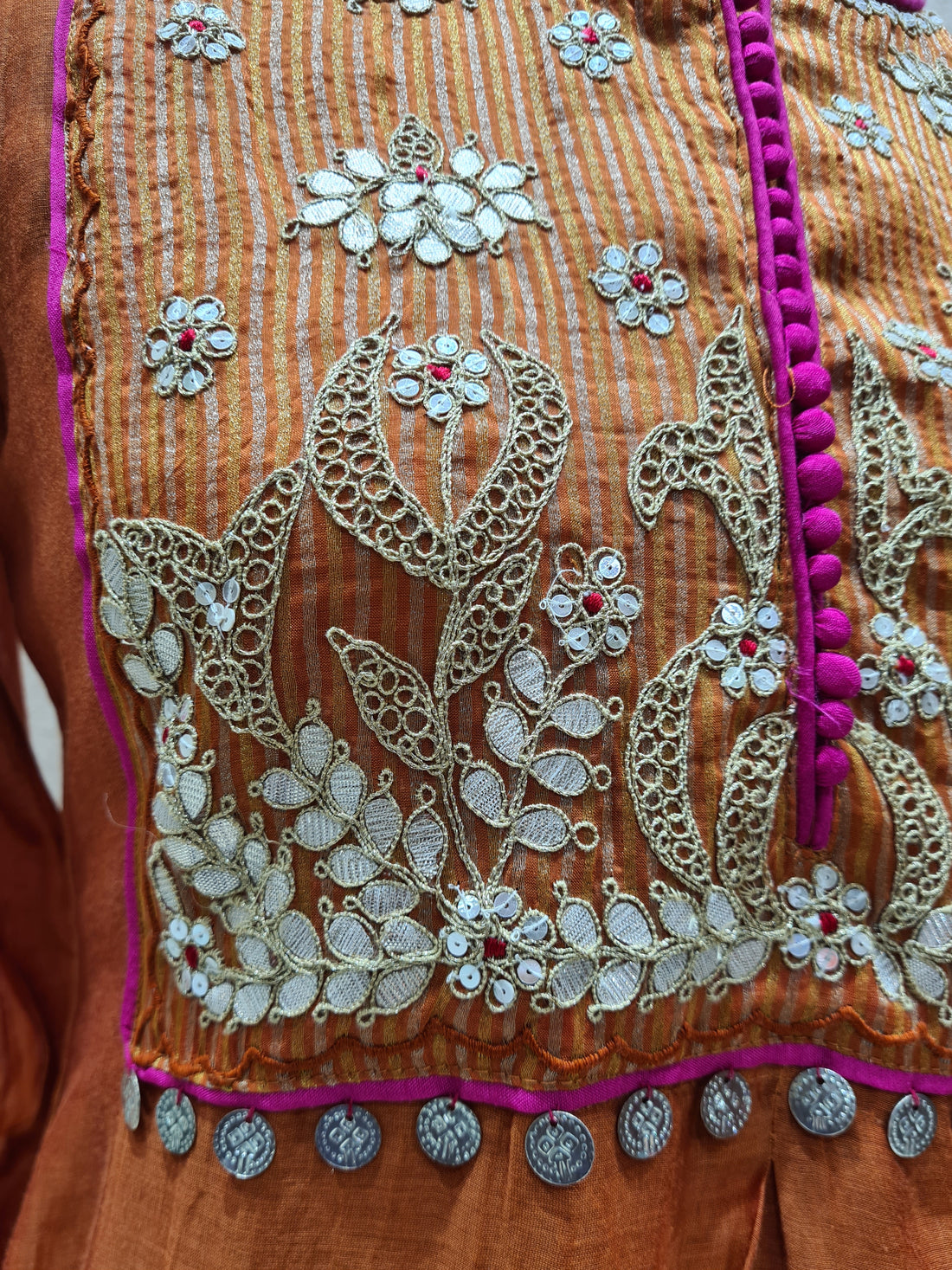 Mul Chanderi Rust Orange Suit