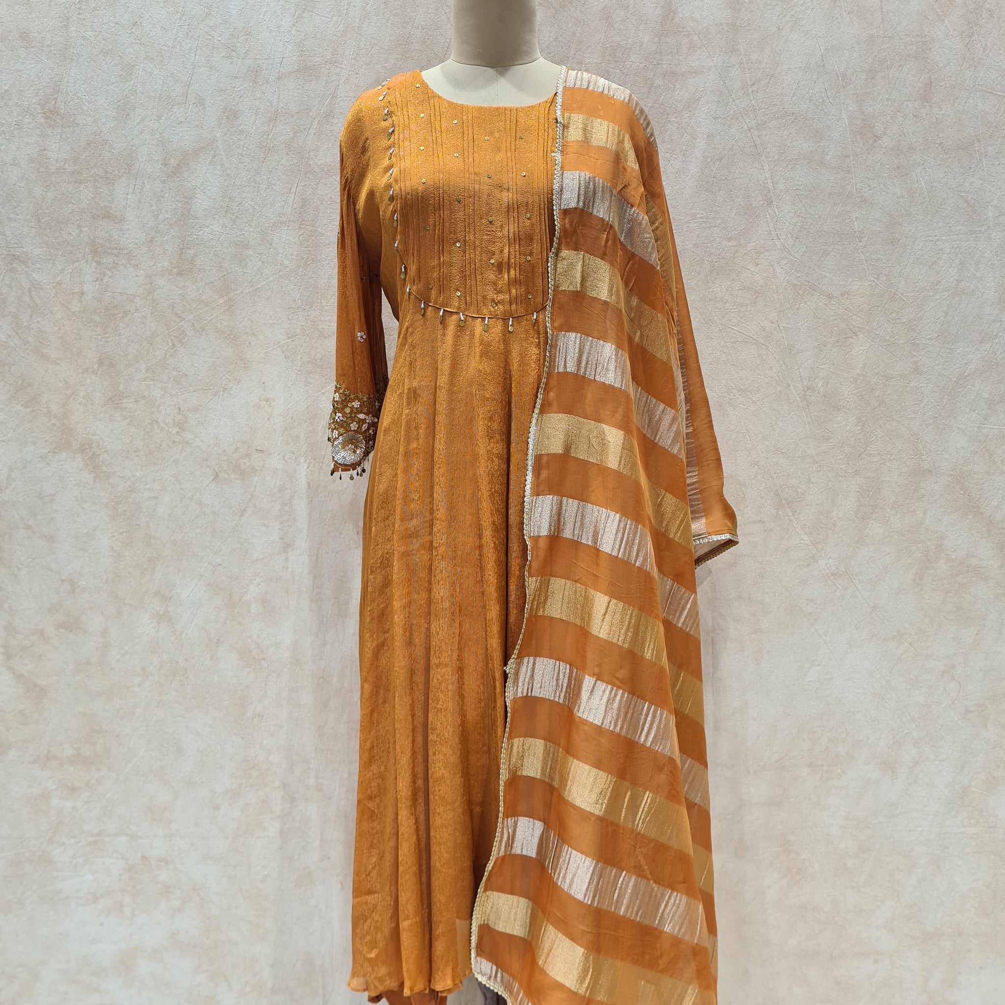 Mul Chanderi  Mustard-orange Suit