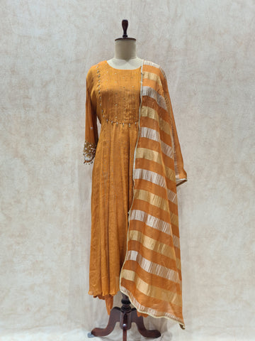 Mul Chanderi  Mustard-orange Suit