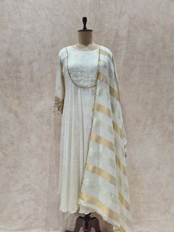 Mul Chanderi White Kurta Suit Set