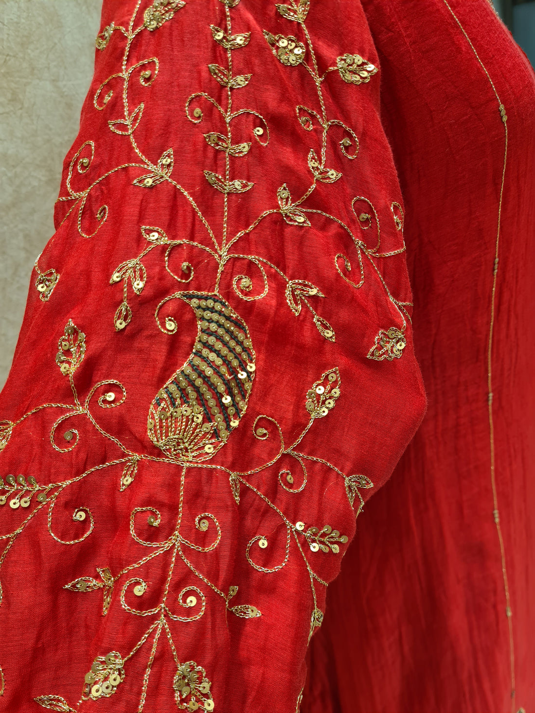 Mul Chanderi Red Suit Set