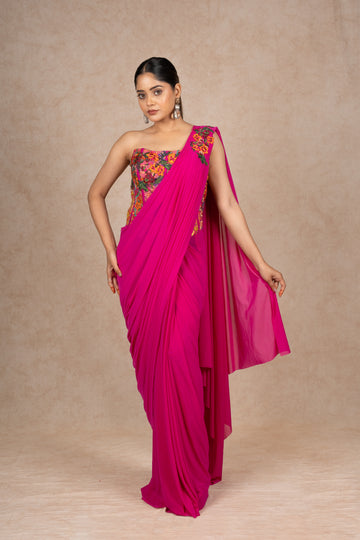 HOT PINK CORSET DRAPE SAREE