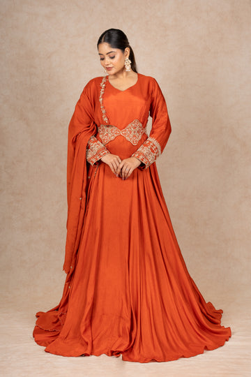 RUST ORANGE GOWN WITH DUPATTA