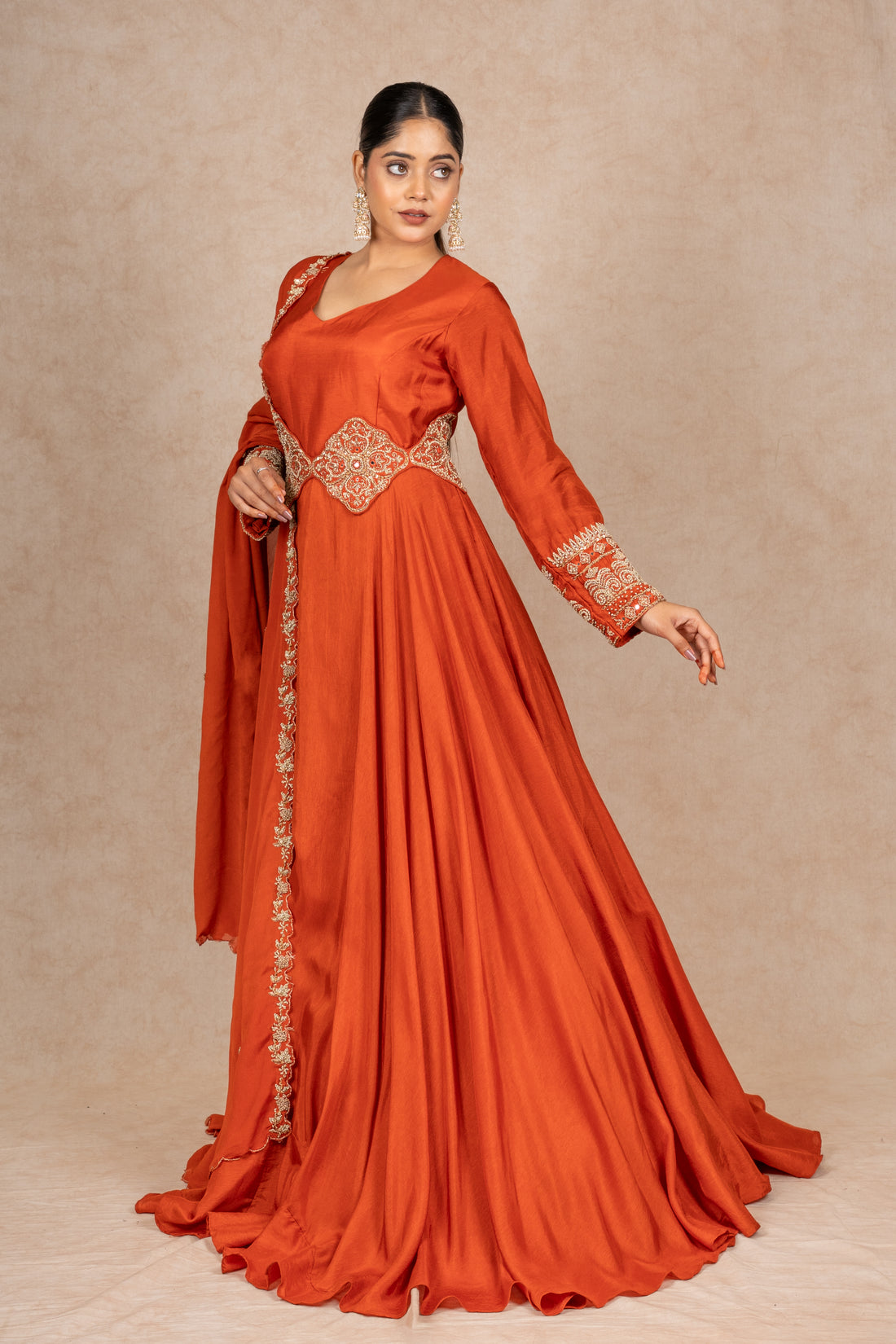 RUST ORANGE GOWN WITH DUPATTA
