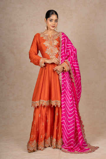 RUST ORANGE SHARARA SUIT