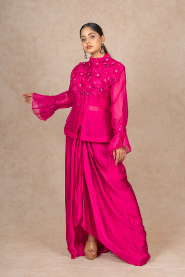 HOT PINK INDOWESTERN WITH DRAPE SKIRT