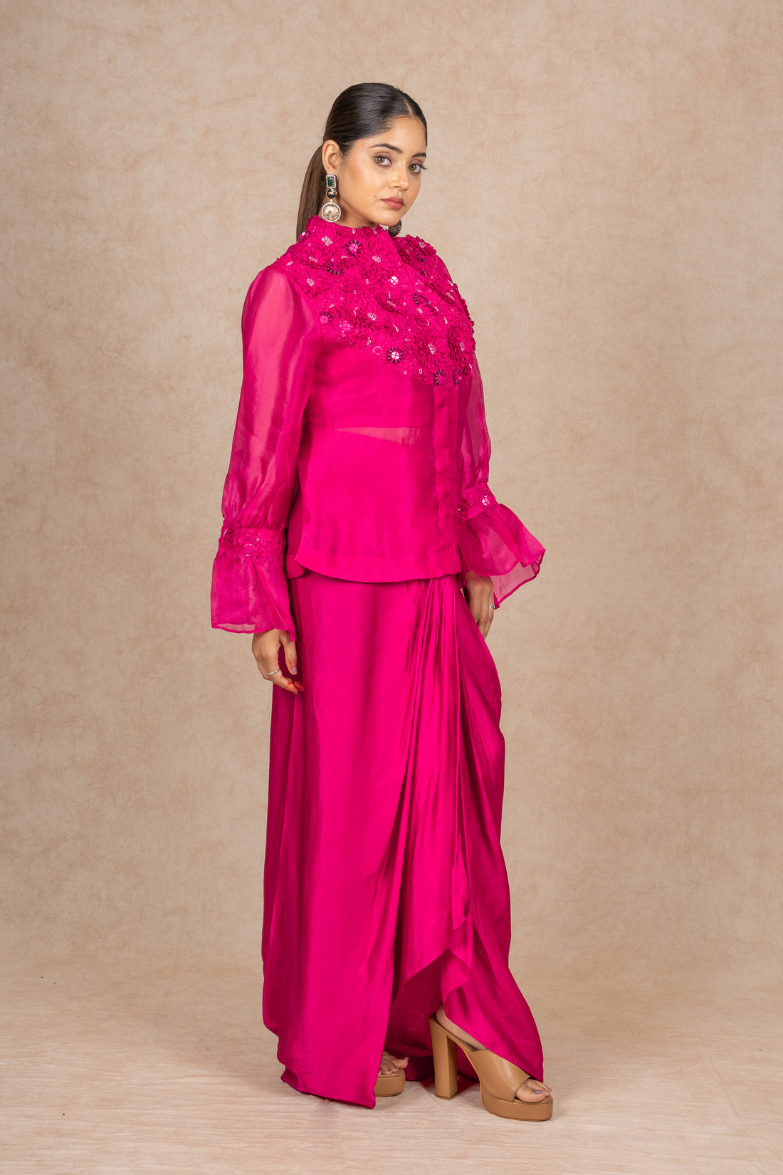 HOT PINK INDOWESTERN WITH DRAPE SKIRT