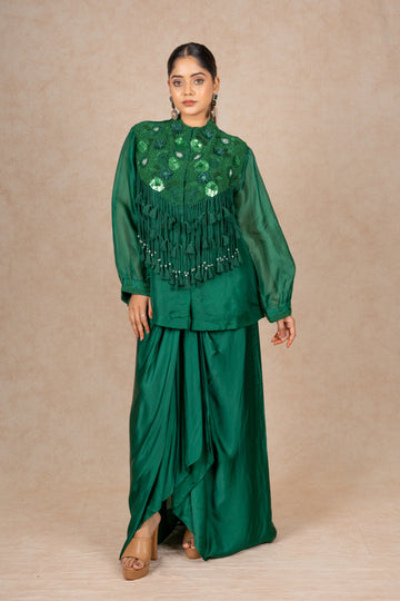 EMERALD GREEN INDOWESTERN WITH DRAPE SKIRT