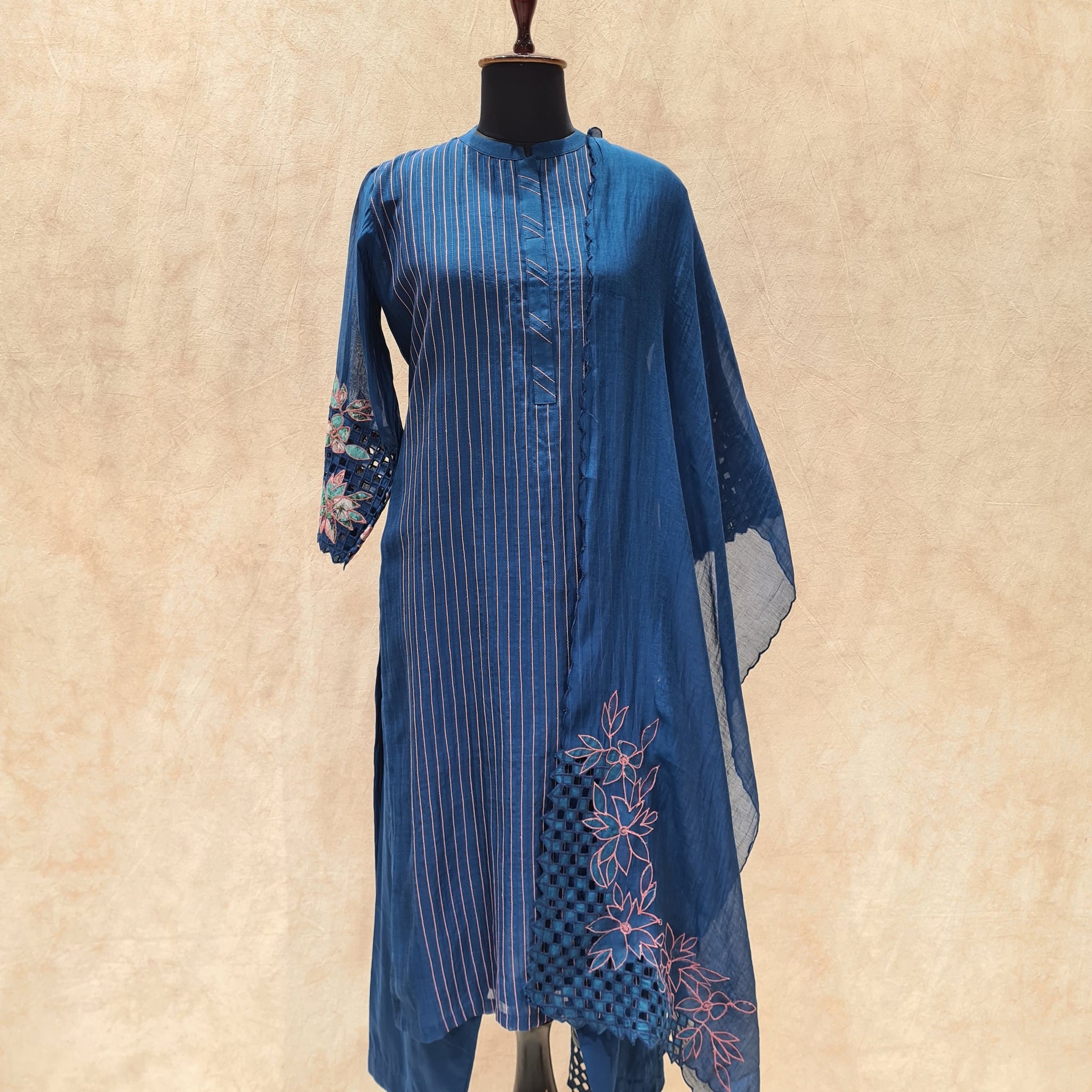 Mul Chanderi Blue Suit