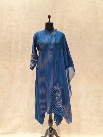Mul Chanderi Blue Suit