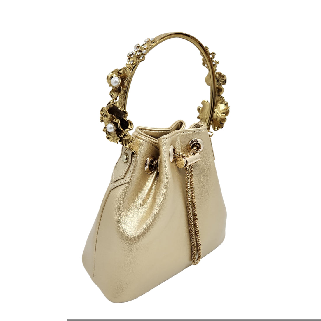 Floral Handle Bucket Bag [ Gold ]