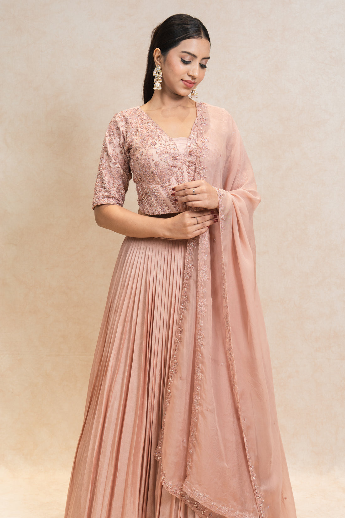 Blush Peach Radiance with Timeless Charm