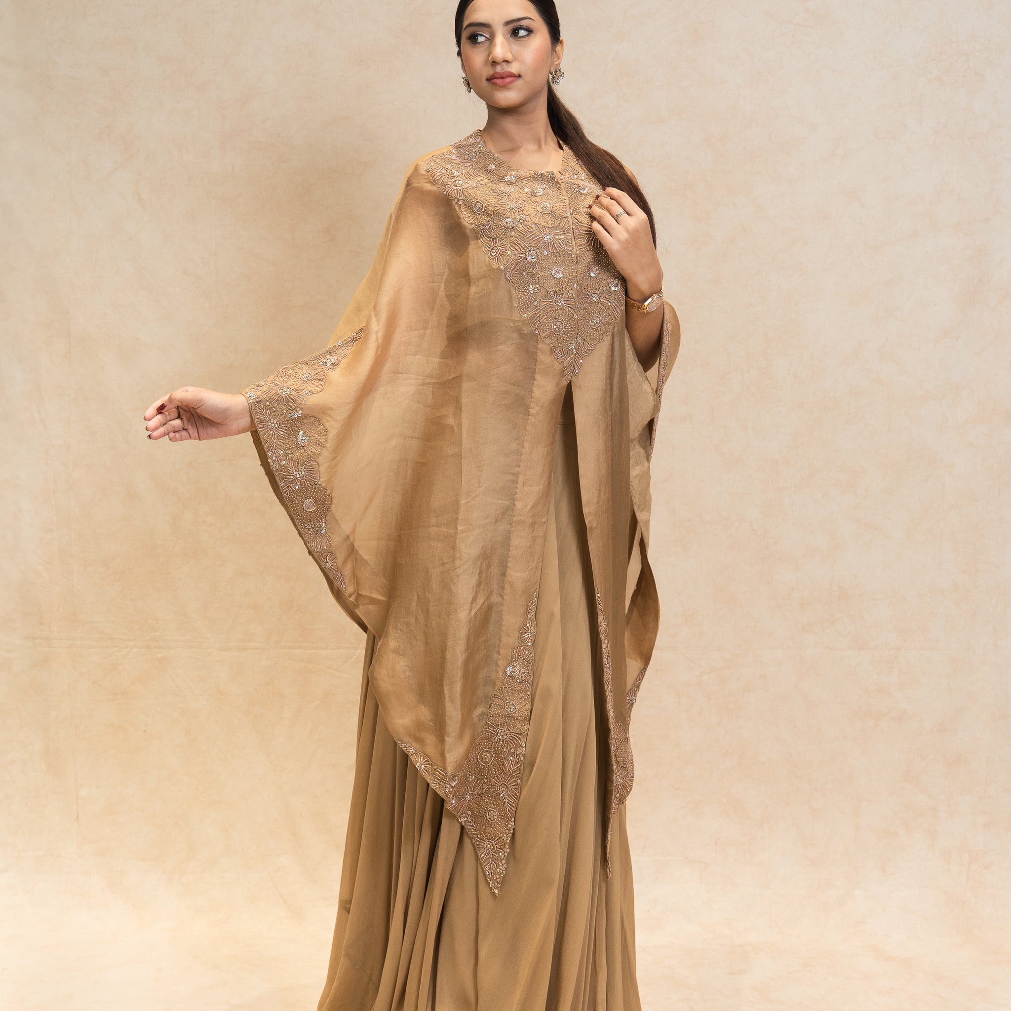 Opulent Cape Set in  Rich Golden-Brown Hues