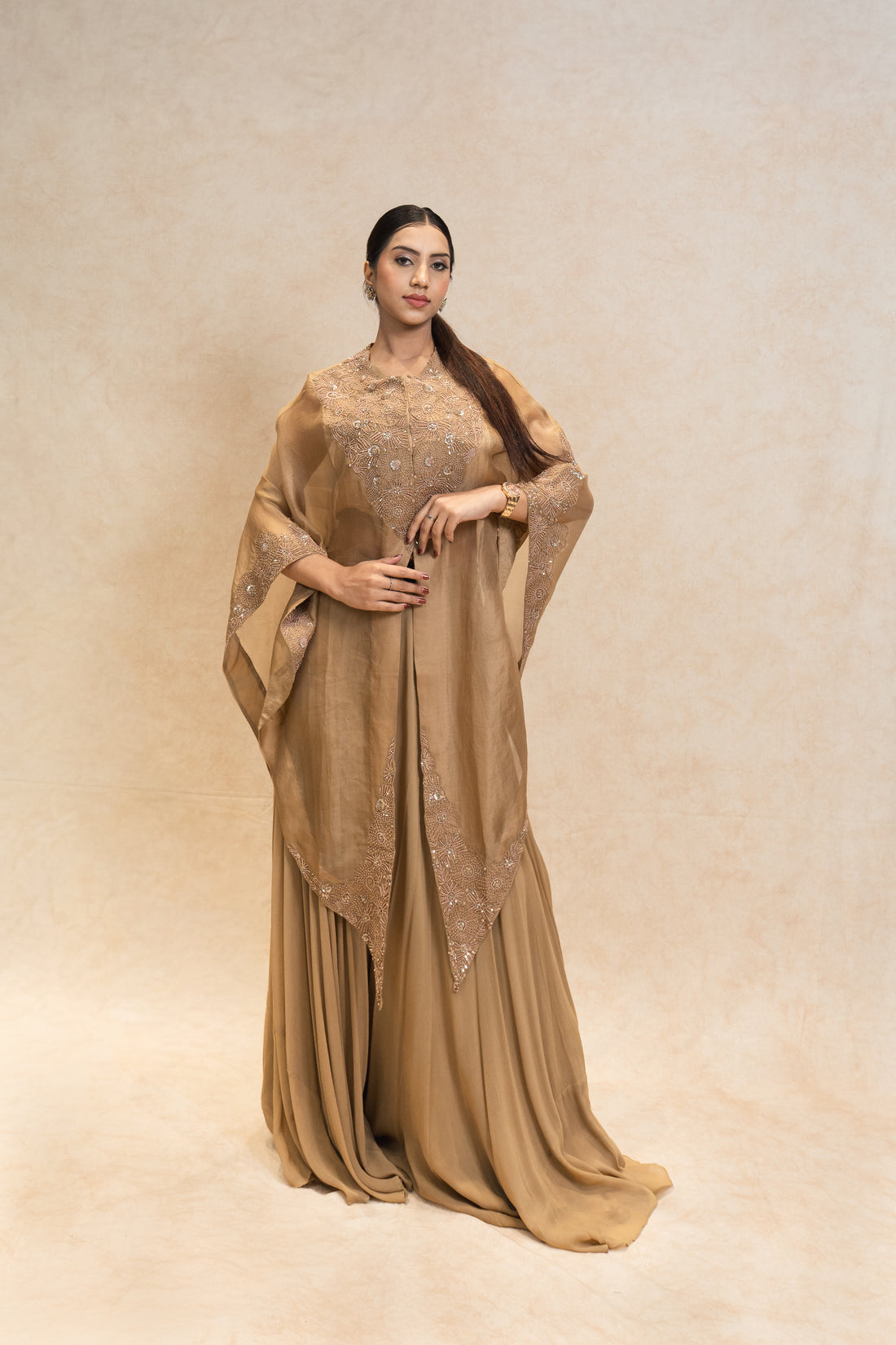 Opulent Cape Set in  Rich Golden-Brown Hues