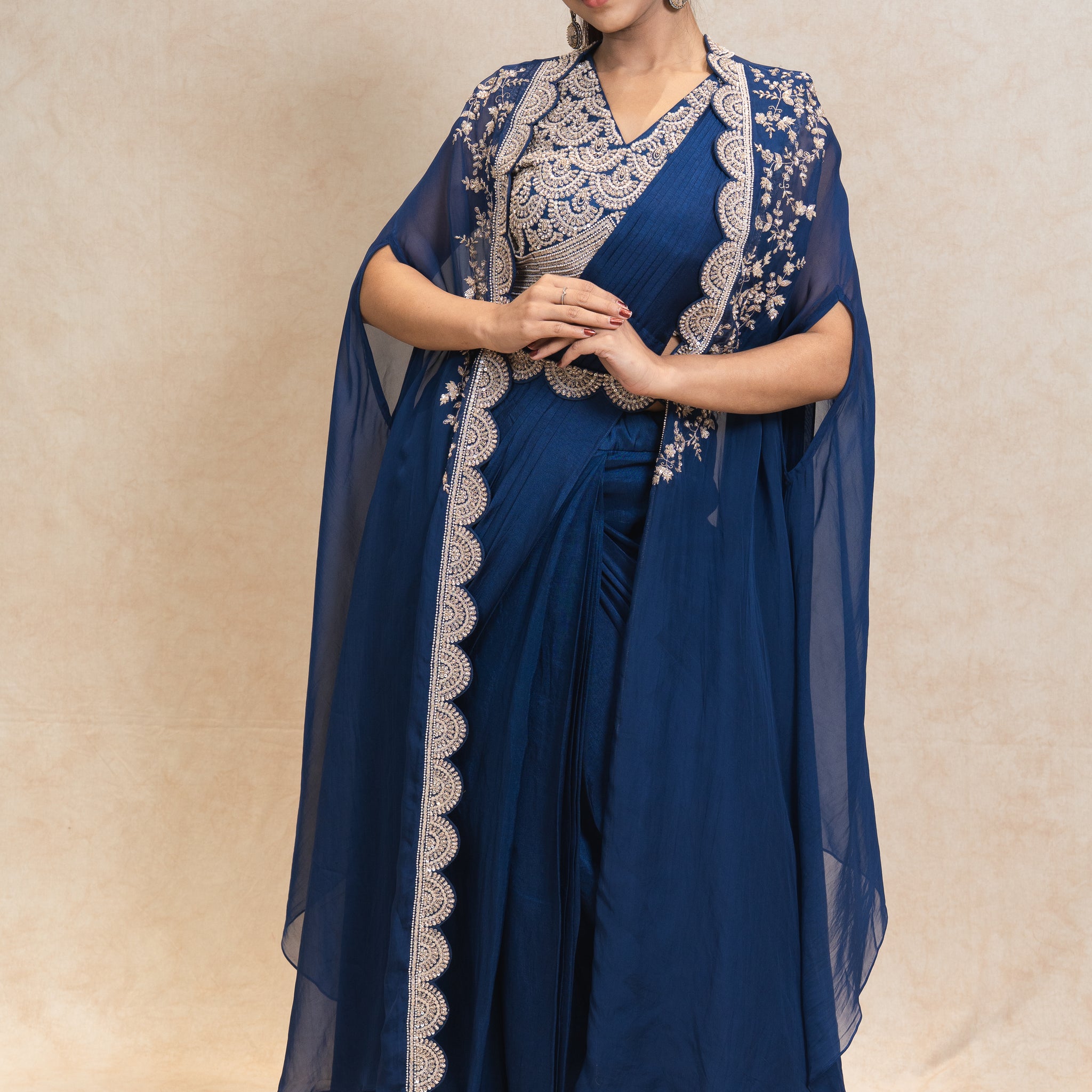 Navy Blue Saree with Sheer Elegance