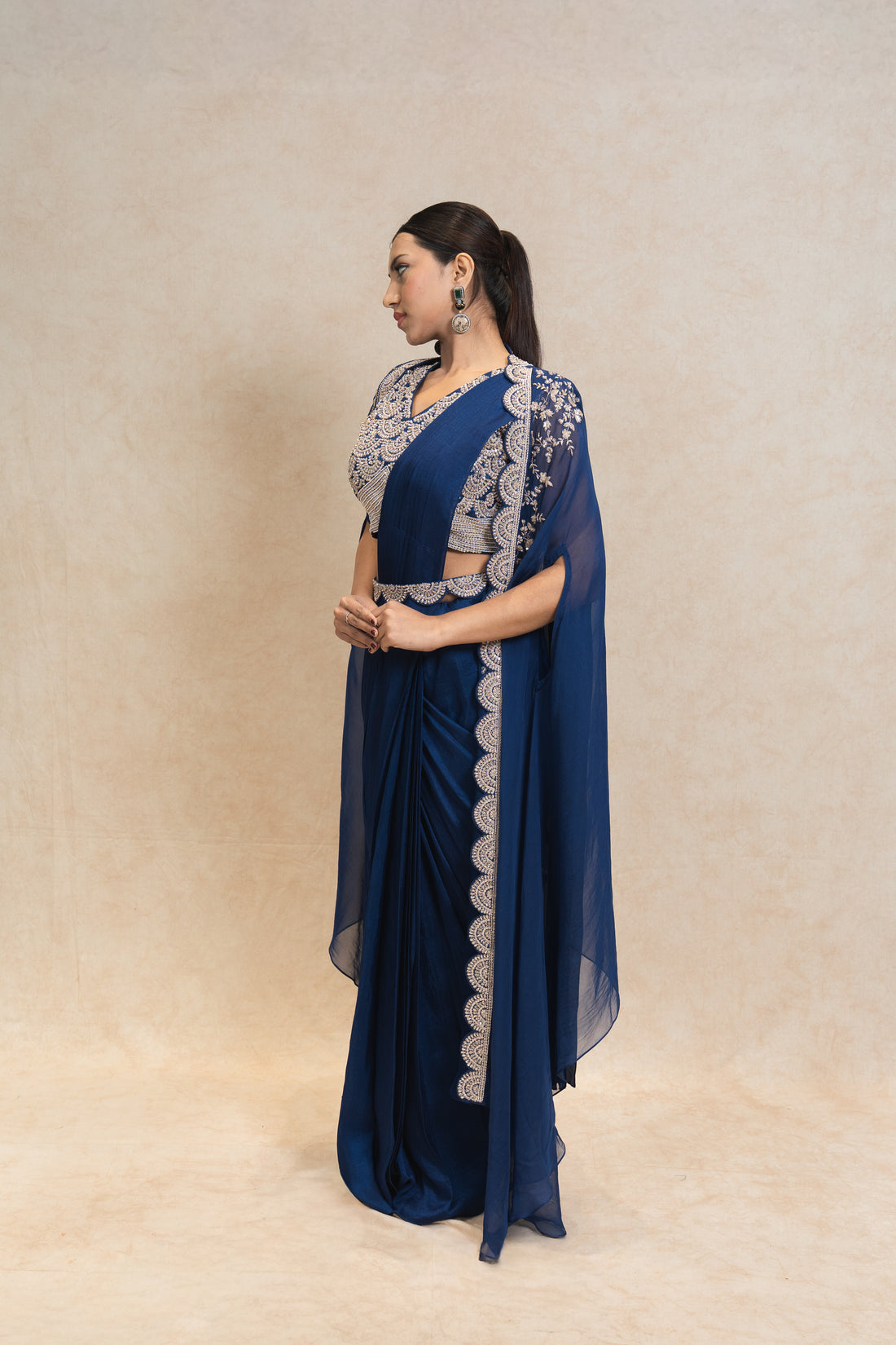 Navy Blue Saree with Sheer Elegance