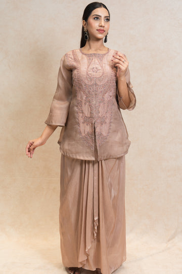 Soft Lustrous Fabric Three-Piece Ethnic Ensemble