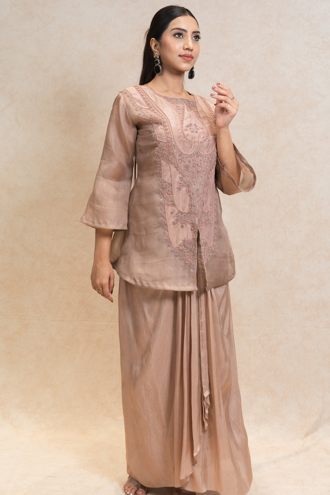 Soft Lustrous Fabric Three-Piece Ethnic Ensemble