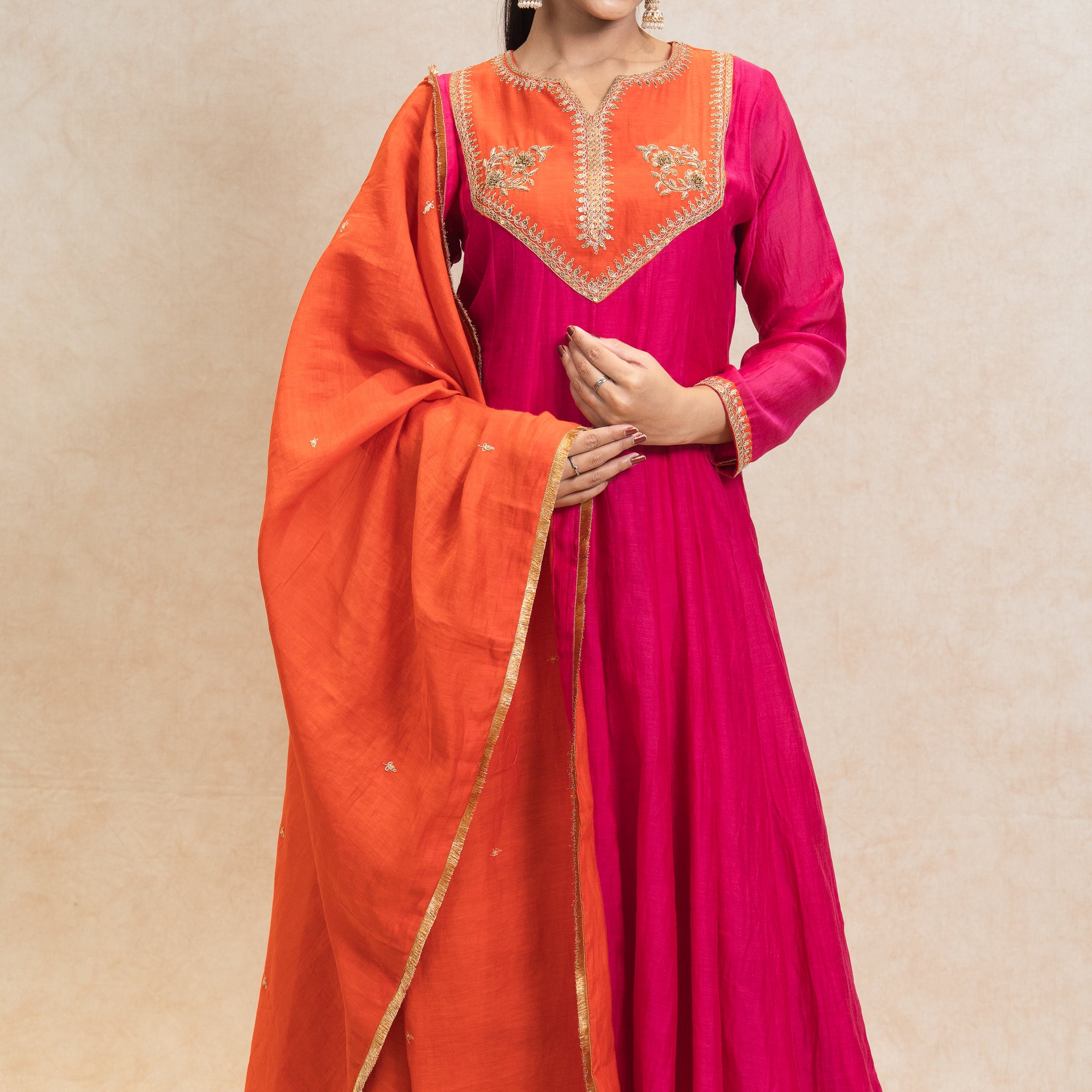 Bright Fuchsia and Orange Ethnic Outfit