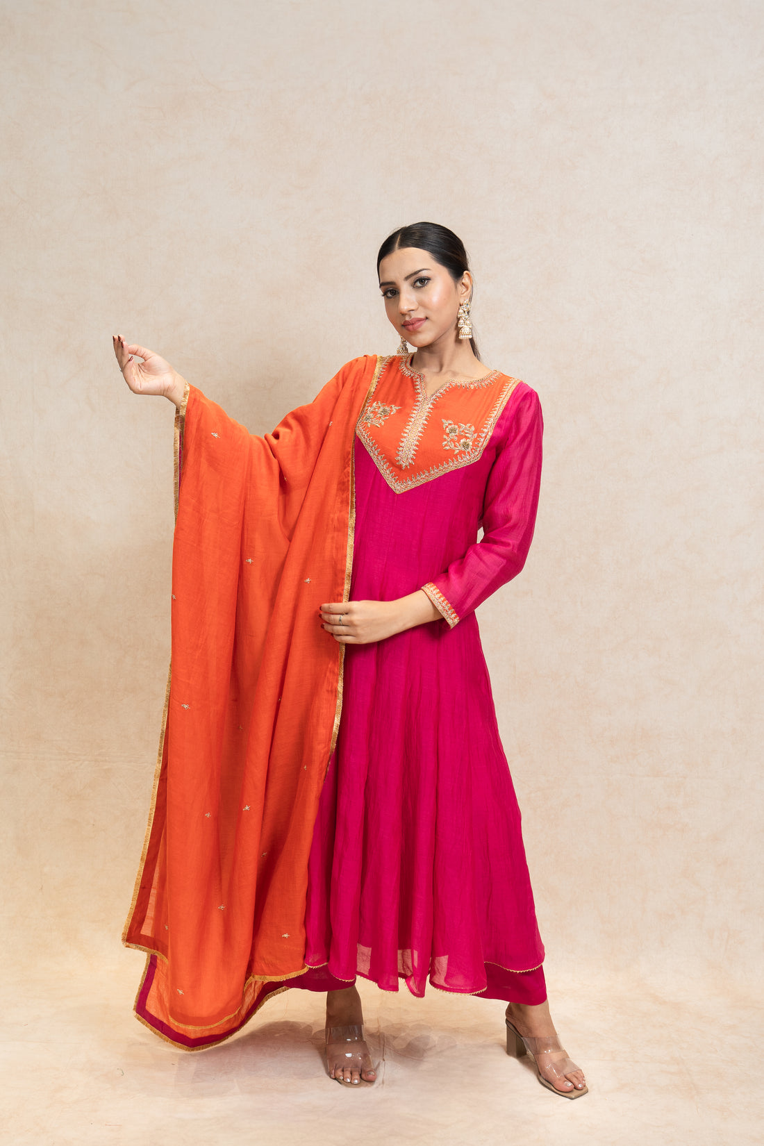 Bright Fuchsia and Orange Ethnic Outfit