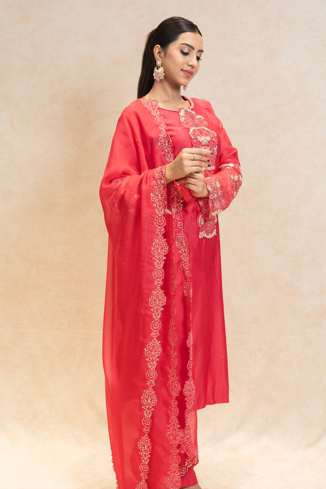 Three piece Red embroidered suit