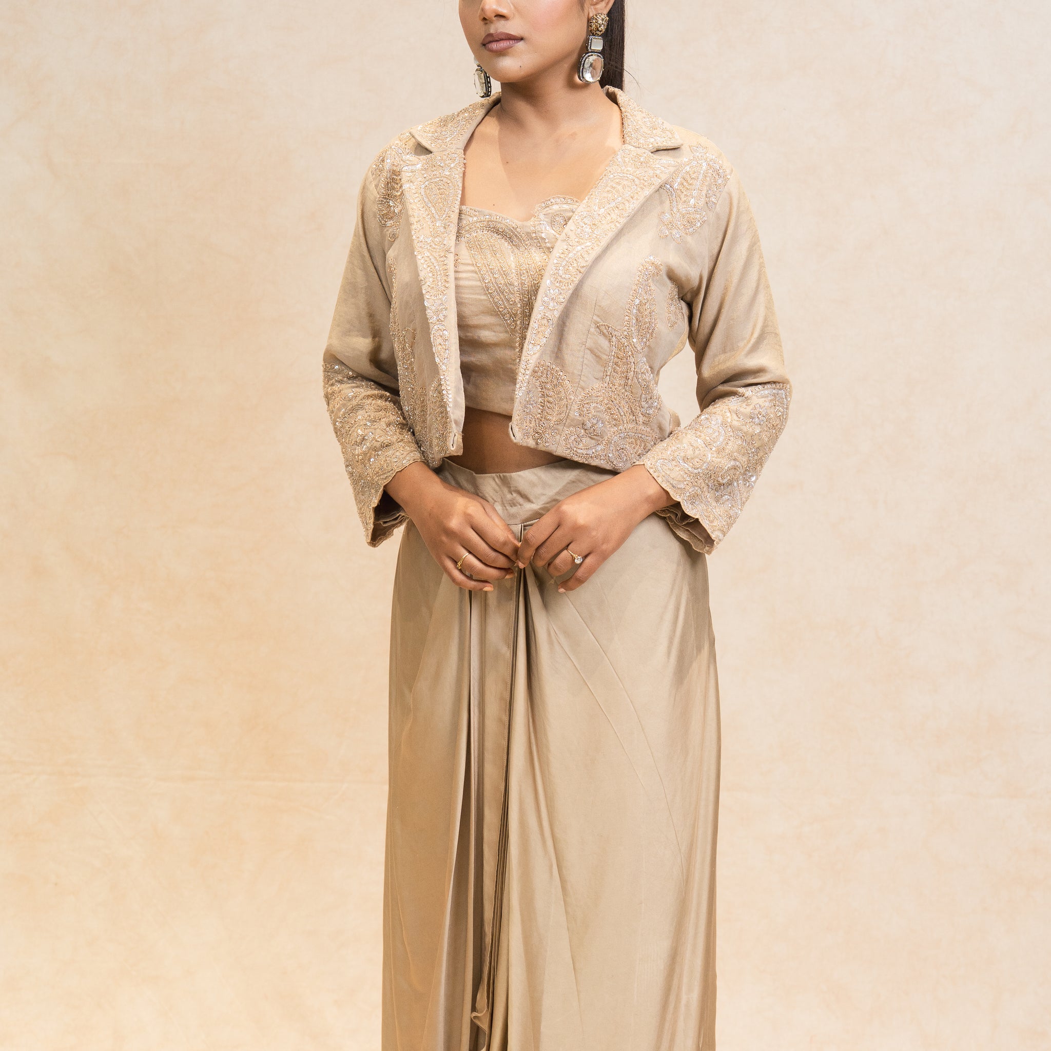 Three piece embellished with embroidery indowestern