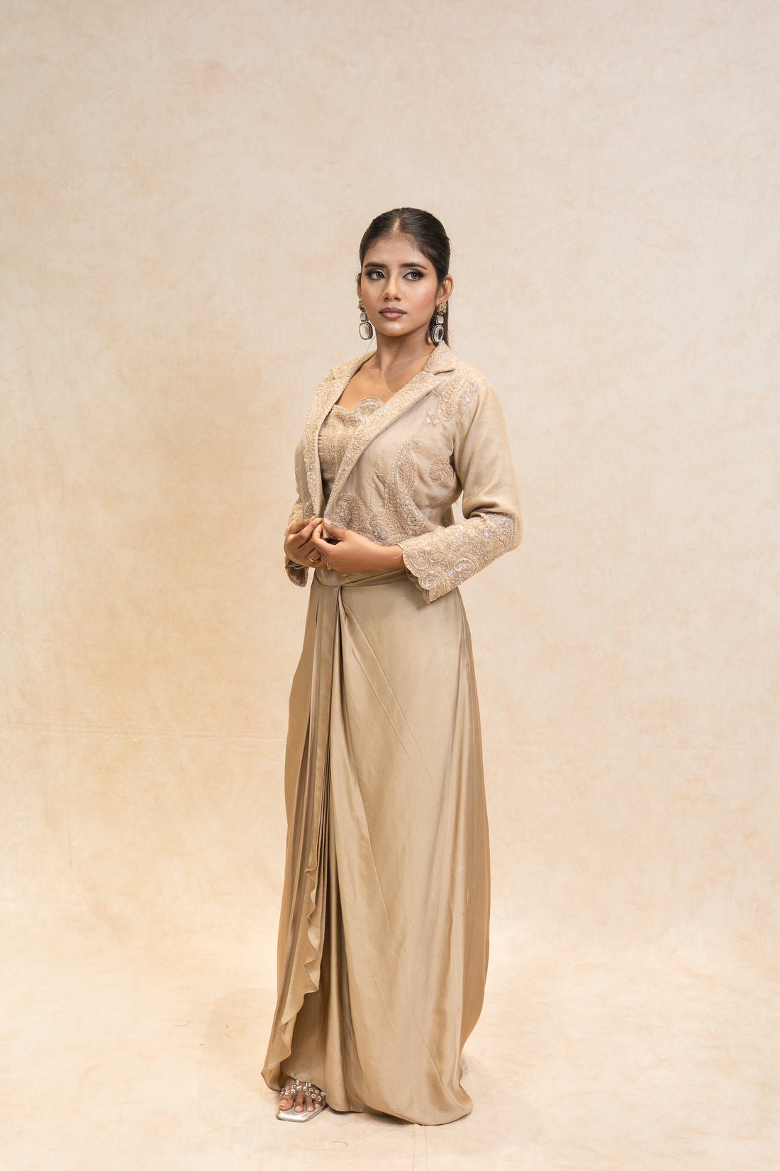 Three piece embellished with embroidery indowestern