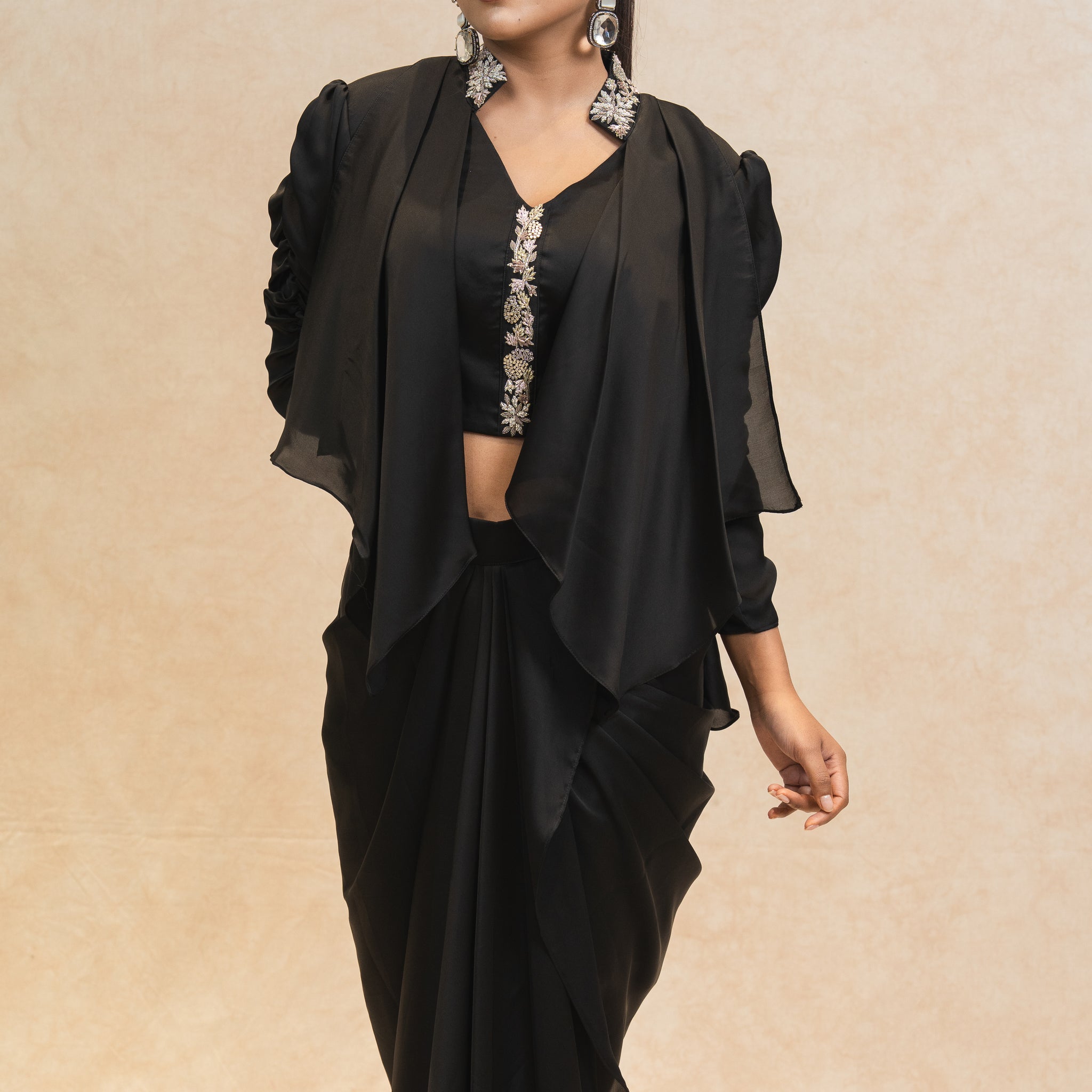 Three piece black Indowestern