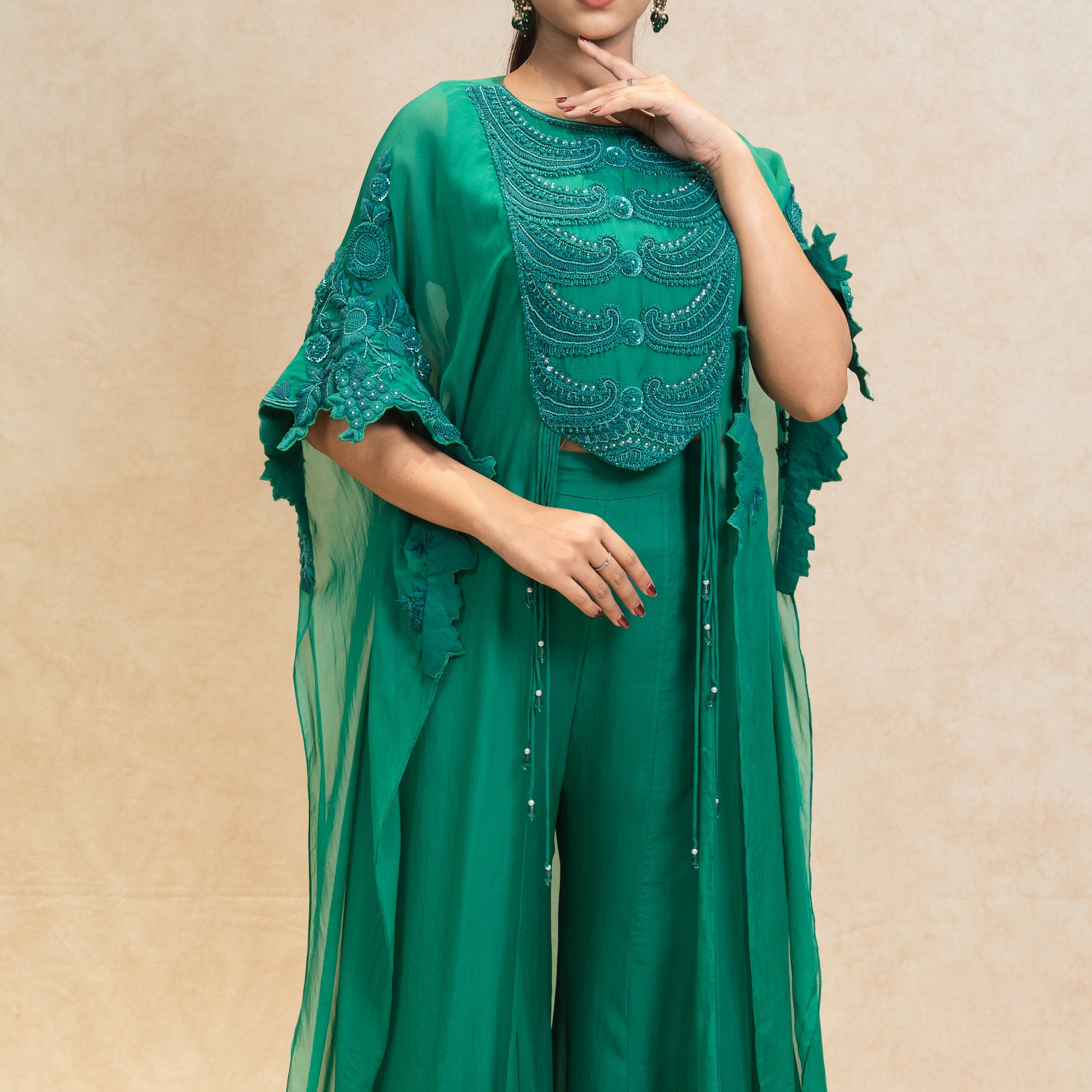 Emerald Green three piece indowestern
