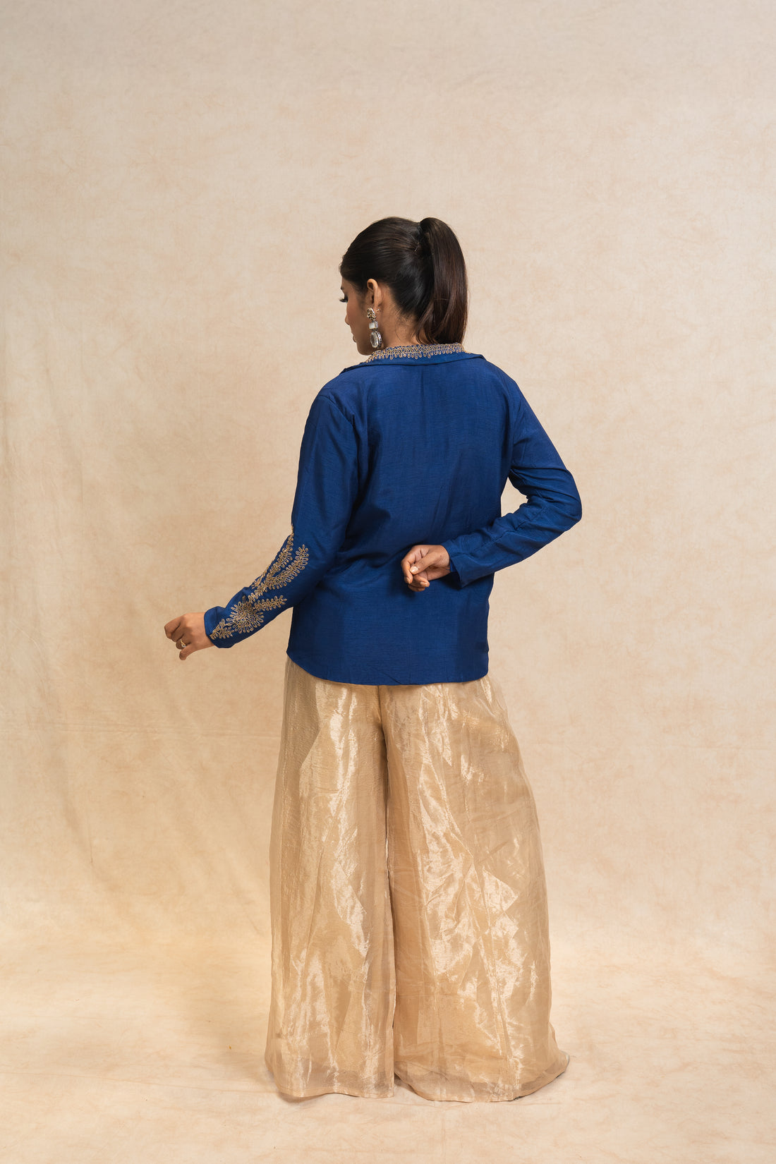 Royal blue and golden Embroidered three piece Indowestern