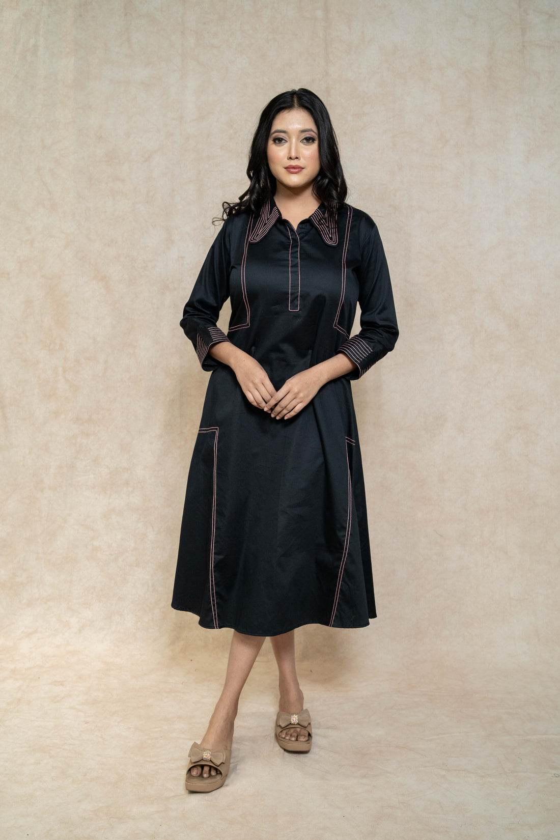black-a-line-contrast-stitch-dress