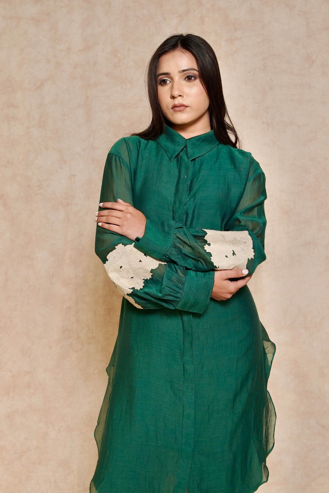 front-view-bottle-green-straight-kurta-coord-set