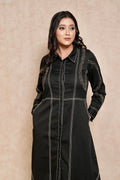 closeup-view-elegant-black-dress-contrasting-stitch-embellished-sleeves