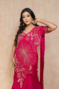 closeup-view-hot-pink-embellished-ruffle-saree-set-for-women