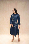 Elegant navy blue kurta featuring floral embroidery
