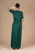 Elegant emerald green indo-western with embroidered jacket and drape skirt perfect for all festive and wedding occasion.