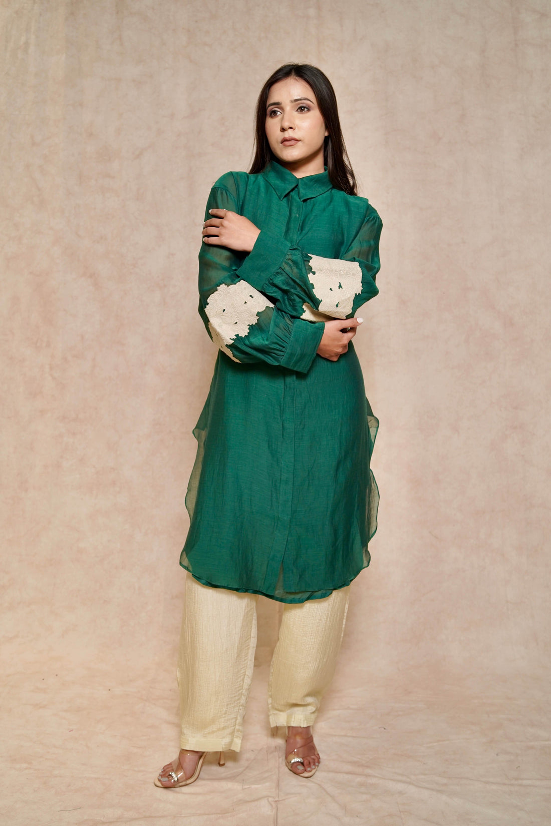 front-view-bottle-green-straight-kurta-coord-set