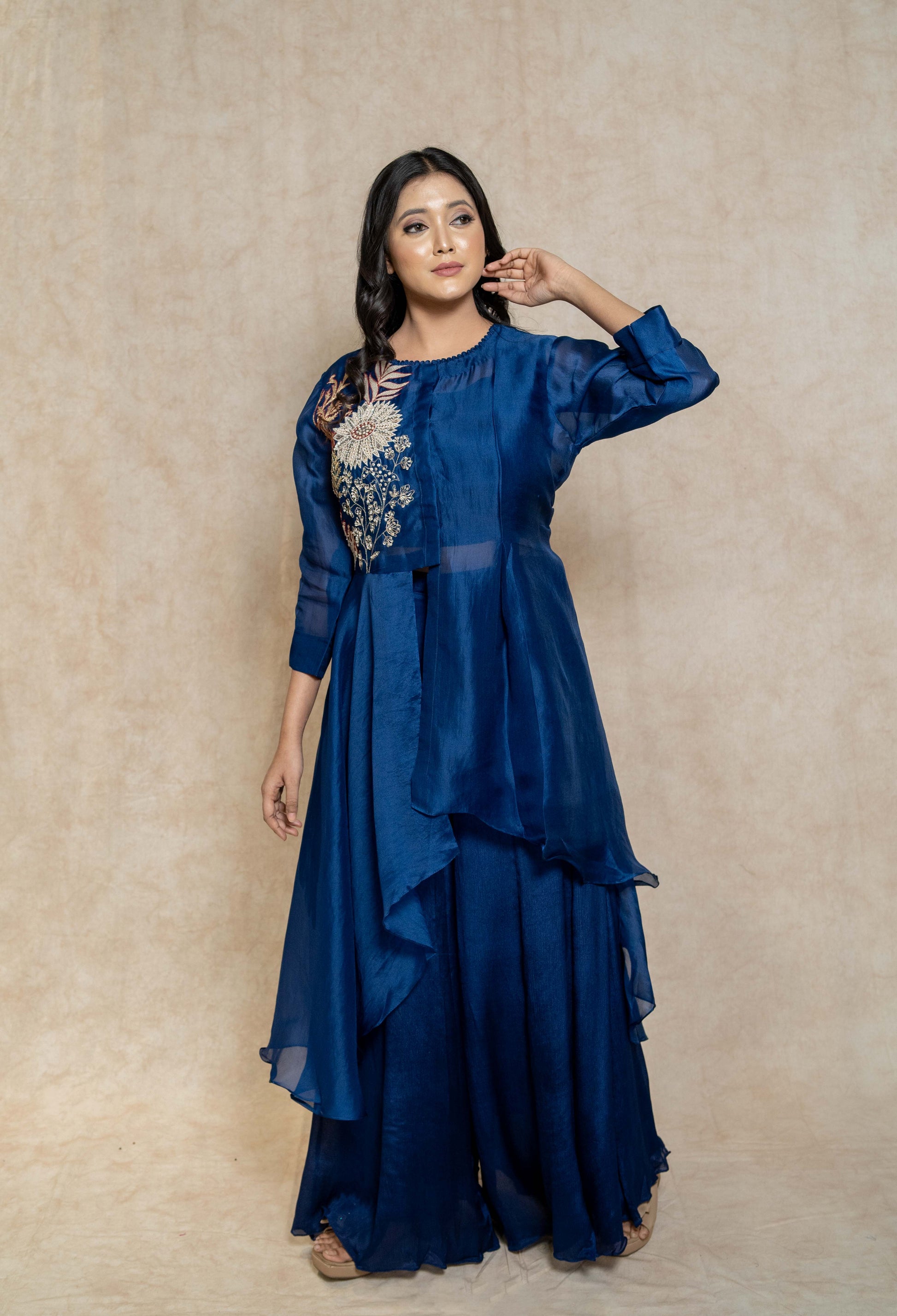 front-view-royal-blue-kurta-palazzo-set-for-women