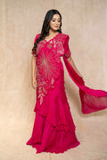 full-view-hot-pink-embellished-ruffle-saree-set-for-women